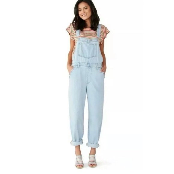 Levis Womens Baggy Denim Overalls Sz XL Big and Smalls Light Wash Wide Leg Jeans - Picture 1 of 16